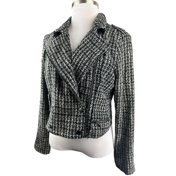 House of Harlow 1960 x Revolve Tweed Moto Zip Crop Jacket Shimmer Women's XL - Picture 3 of 16